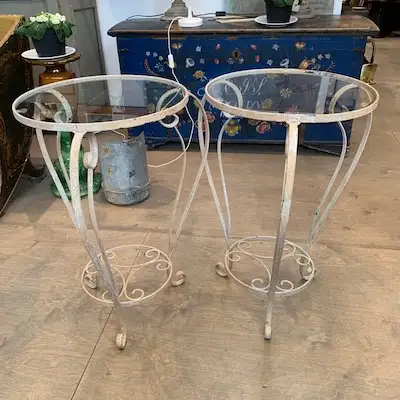 Check out this Beautiful Pair of French Outdoor Tables